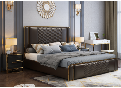 Luxusní designová postel do ložnice potažená sametem, nábytek, postele, látka.