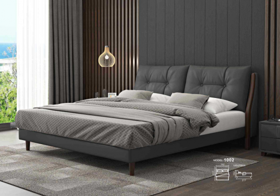 Postel v luxusním designu s polštáři ze dřeva a kůže s rozměry 180x200 cm