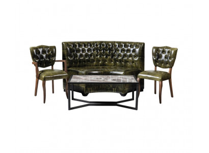 Chesterfield 2x židle Sofa 2místná sestava 4 díly Pohovka Lavice Zelená