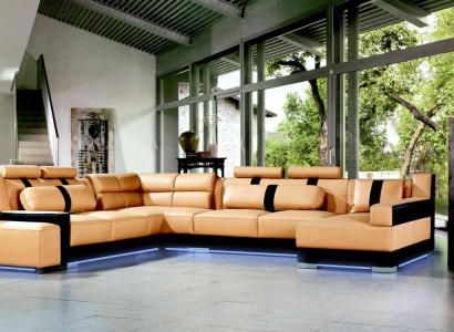 XXL U tvar Kožená obývací souprava Pohovka Polštář Sedadlo Rohlíky Sedací souprava