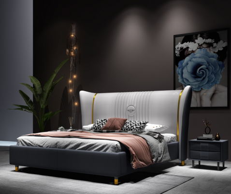 Designer double bed hotel luxury bedroom 150/180x200cm leather.