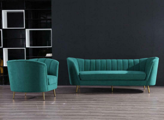 Sedačka Design Couch Lounge Sofa 2-sedadlová obývací sestava Relax Samet Masivní dřevo