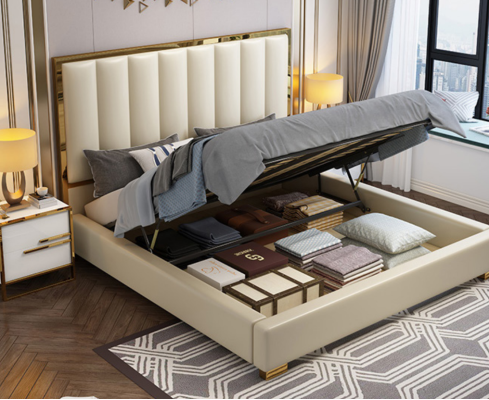 Postel Postele Dřevo Kůže Potah Manželství Design Kůže Hotel Boxspring Nábytek