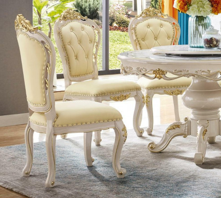 Klasické bílo-beige Chesterfield židle Stylové židle do jídelny 6 kusů.