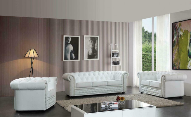 Chesterfield Design Luxus Pohovka Pohovka Sedačka Sada Kožená 3 Místná #606
