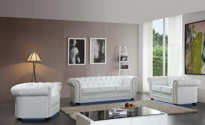 Chesterfield Design Luxus Pohovka Pohovka Sedačka Sada Kožená 3 Místná #606
