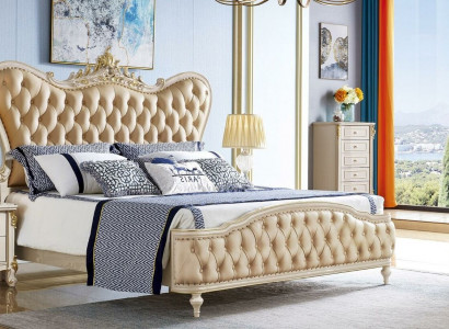 Barokní nábytek Chesterfield 3dílná sestava ložnice postele 2x noční stolky masivní dřevo