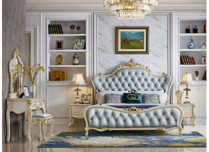 Chesterfield set noční stolek 2x masivní dřevo luxus 3dílný 180x200cm design