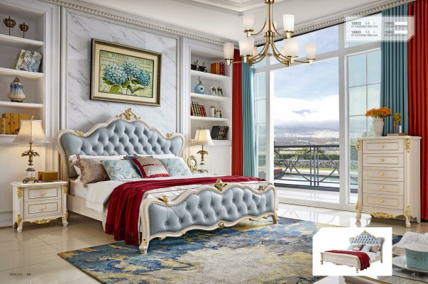 Chesterfield set noční stolek 2x masivní dřevo luxus 3dílný 180x200cm design