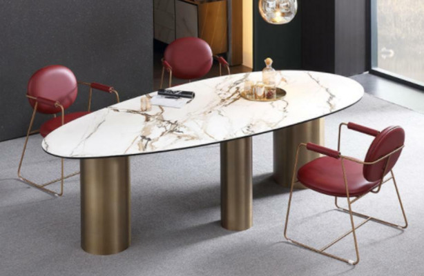 Jídelní nábytek nerezová ocel Oválný jídelní stůl design stolů luxusní nábytek kulatý nový.
