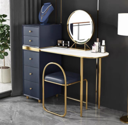 Toaletní stůl Zrcadlo Stolička Set Komoda Ložnice Nový Make Up