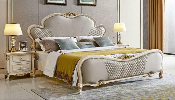 Klasický nábytek Luxusní postel 3 kusy x2 noční stolky ložnice Masivní dřevo.