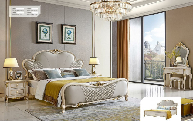 Klasický nábytek Luxusní postel 3 kusy x2 noční stolky ložnice Masivní dřevo.