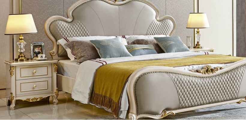 Klasický nábytek Luxusní postel 3 kusy x2 noční stolky ložnice Masivní dřevo.