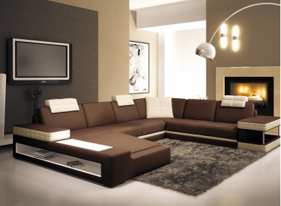 Velká XXL kůžená pohovka sedací souprava U tvaru sedáku ze stáhněte kůže