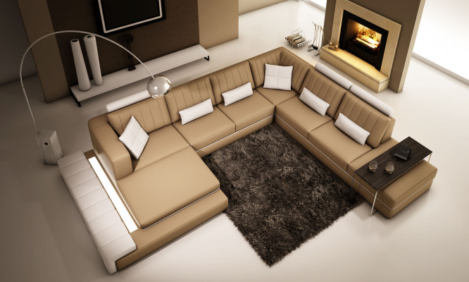 XXL Design Pohovka potah kůže Souprava sedacích součástek U-Forma Moderní Pohovka