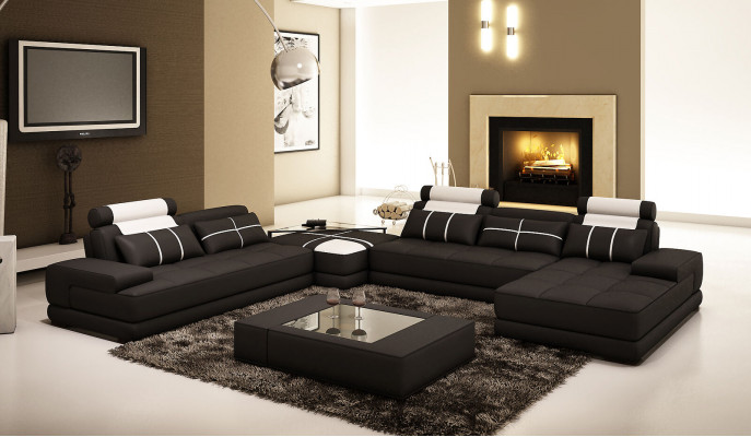Designer Polster Ledersofa Couch U-Form Modern Sofa Wohnlandschaft Návrhářská kožená pohovka U-formy Moderní sedací souprava