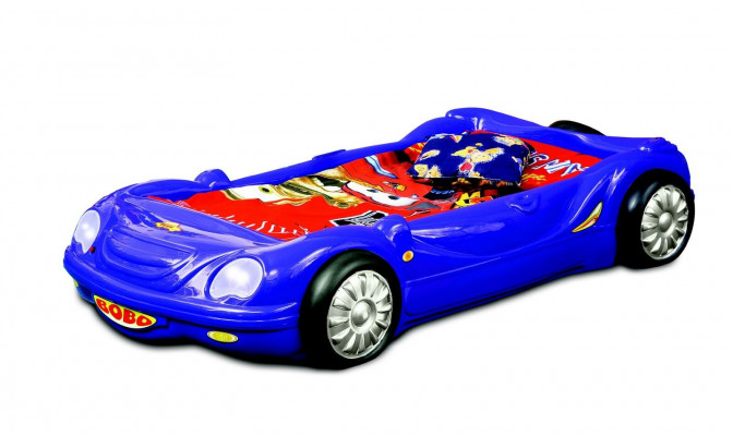 Dětská postýlka auto závodní design s osvětlením a matrací