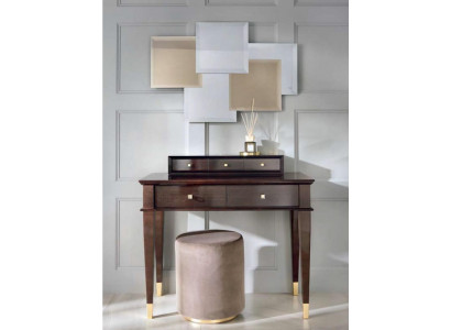 Toaletní stolek, stolička, konzolový stůl, luxusní dřevěný psací stůl, hnědá barva, ložnice, 2 kusy