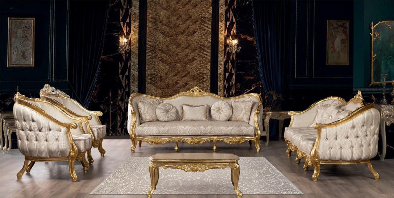 Pohovka Klasická luxusní obývací souprava pro obývací pokoj 3+3+1+1 sedačka Konferenční stolek