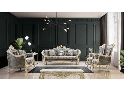 Klasická Chesterfieldská barokní sedací souprava obývacího pokoje, sestava nábytku 5 dílů