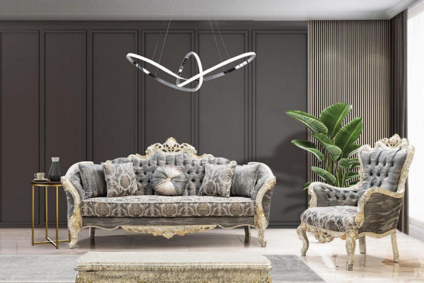 Klasická Chesterfieldská barokní sedací souprava obývacího pokoje, sestava nábytku 5 dílů