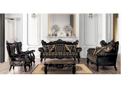 Sofa Set 3+3+1+1 Sezení Stříbrný Stůl Obývací Pokoj Luxus Černý Sedací Souprava Nový
