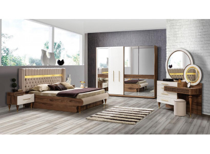 Ložnice postel 2x noční stolky 5dílný set Kompletní design nábytek Luxus