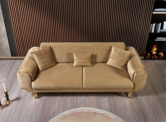 Wohnzimmer Sofas 3 Sitzer Polster Luxus Texti Couch Design Beige Couchen