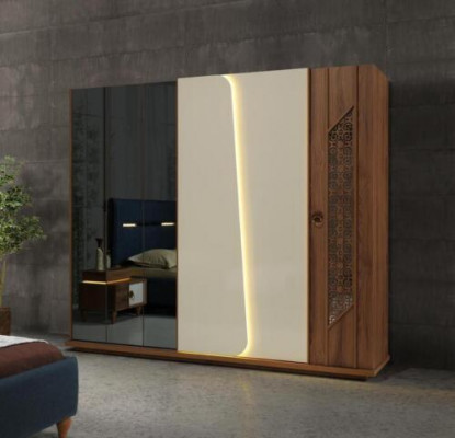 Ložnice šatní skříň skříň dřevo design hnědý luxus LED skříně