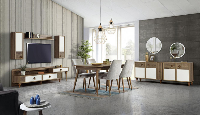 Obývací pokoj skříň s nástěnným zrcadlem garniturou dřevo hnědá nová moderní luxusní.