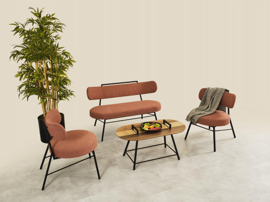 Sada 4 kusy: lavice 2x zidle stul stul textilie drevo designer