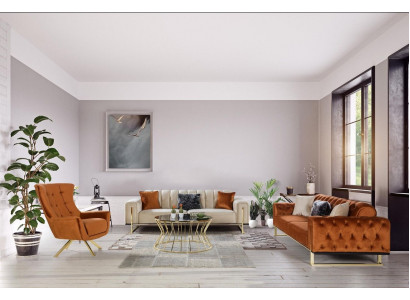 Designer Chesterfield 3-dílná sestava 2x třísedadlová sedačka křeslo Moderní třísedadlový.