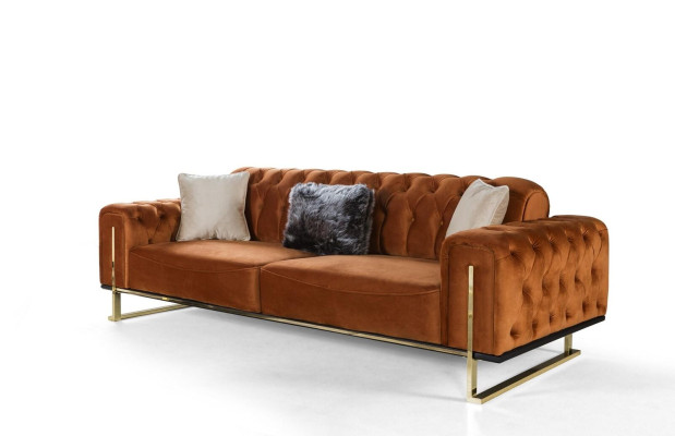 Luxus pohovka Chesterfield 3-místná hnědá koňak Pohovky Čalounění Textilie Pohovky