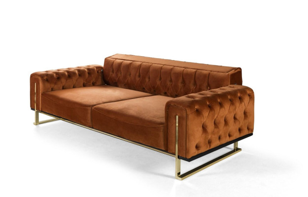 Luxus pohovka Chesterfield 3-místná hnědá koňak Pohovky Čalounění Textilie Pohovky