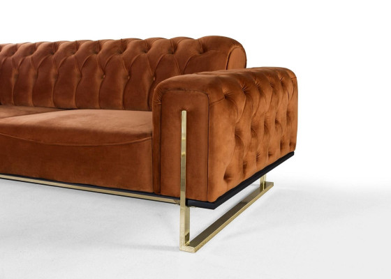 Luxus pohovka Chesterfield 3-místná hnědá koňak Pohovky Čalounění Textilie Pohovky