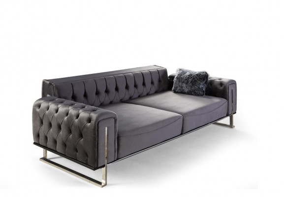 Luxus Chesterfield Sofa 3 Sitz Plätzer Grau Sofa Polster Textil Couchen  Luxus pohovka Chesterfield 3místná šedá pohovka čalouněná textilií