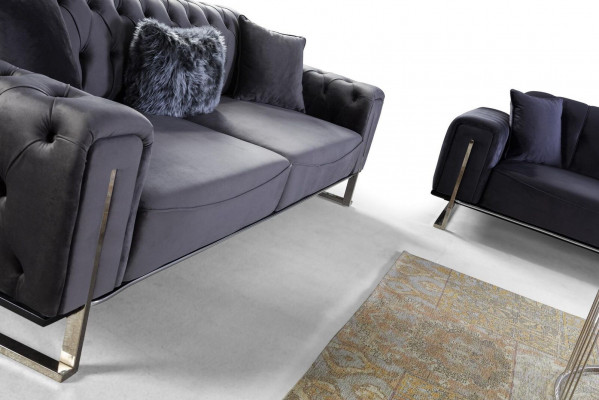 Luxus Chesterfield Sofa 3 Sitz Plätzer Grau Sofa Polster Textil Couchen  Luxus pohovka Chesterfield 3místná šedá pohovka čalouněná textilií
