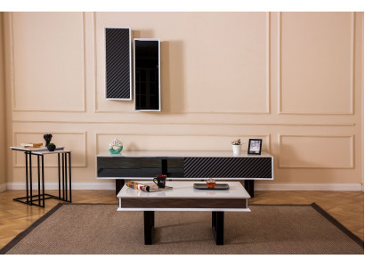 Moderní obývací pokoj Set 6 kusů TV stojan design stěnná skříň Dřevo vybavení