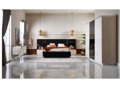 Sada postele rámového nábytku ložnice Dvoulůžko Dřevo 6 kusů Modré Design