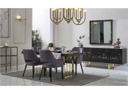 Luxus jídelní kout jídelního pokoje jídelní soubor sestava jídelního pokoje nábytek 9dílná sada dřevo černá