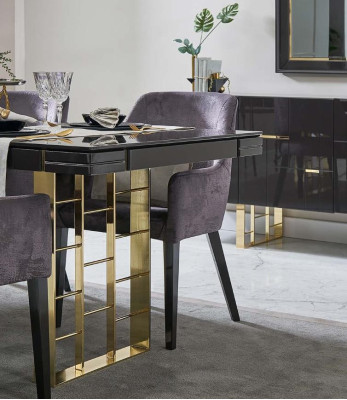 Luxus jídelní kout jídelního pokoje jídelní soubor sestava jídelního pokoje nábytek 9dílná sada dřevo černá