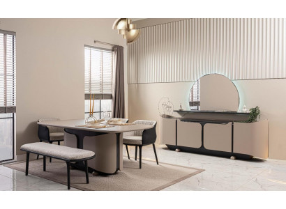 Jídelní nábytek jídelní kout jídelna sestava 8 dílná dřevo béžová souprava