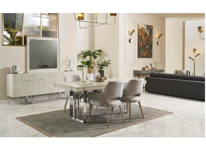 Skupina jídelní kout jídelní pokoj jídelní skupina jídelní nábytek set 9 kusů dřevo béžová