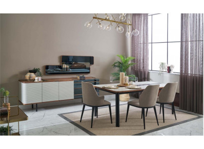 Jídelní set sestávající z jídelního stolu a židlí, jídelní nábytek, jídelní kout, sada 7 kusů, dřevo bílé.