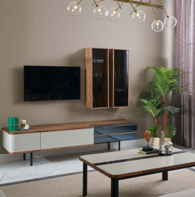 Wohnwand TV Ständer RTV Lowboard Sideboard Braun Holz Schrank Modern -> Obývací stěna TV stojan TV nízká skříň Sideboard Hnědé dřevo Moderní
