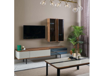 Wohnwand TV Ständer RTV Lowboard Sideboard Braun Holz Schrank Modern -> Obývací stěna TV stojan TV nízká skříň Sideboard Hnědé dřevo Moderní