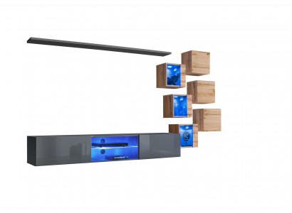 Sad 8-dílný designérský obývací pokoj Šedá výzdoba Dřevěný nábytek Stěnová skříň Nový