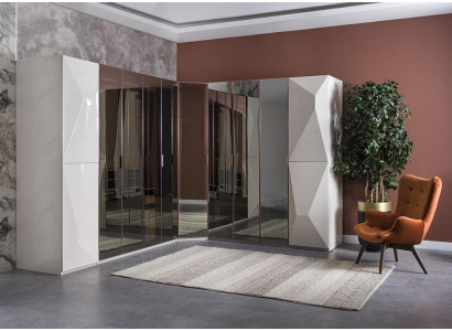 Rohová skříň Design Luxus Moderní šatní skříň do ložnice z luxusního dřeva.