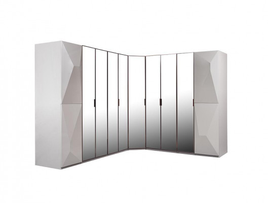 Rohová skříň Design Luxus Moderní šatní skříň do ložnice z luxusního dřeva.